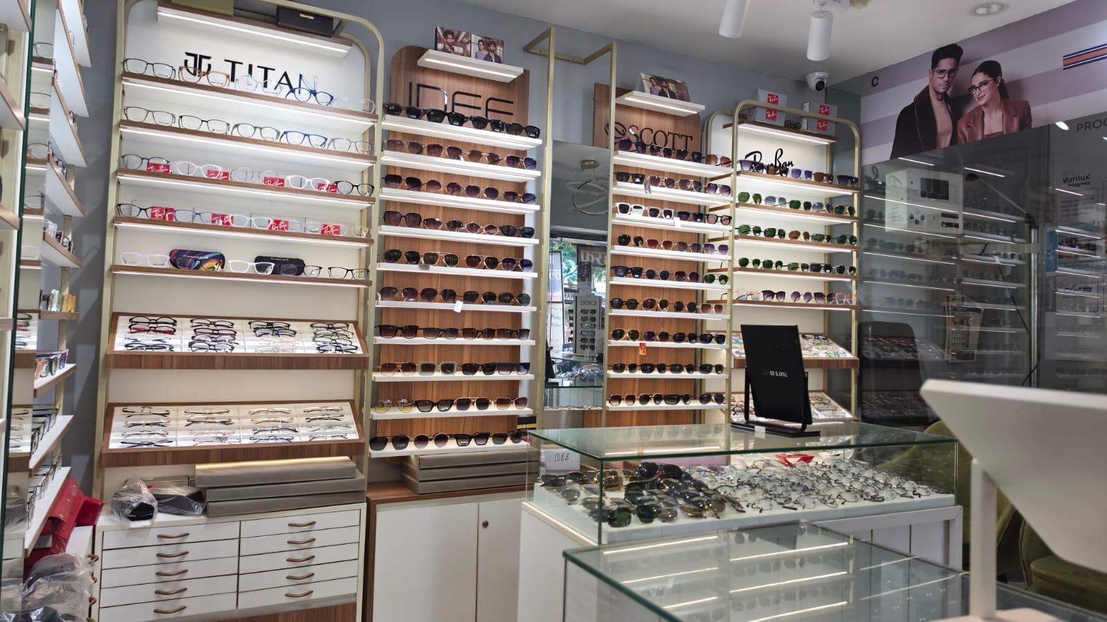 Shivam Opticals store, frames on display