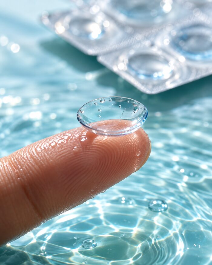 Contact lens on fingertip